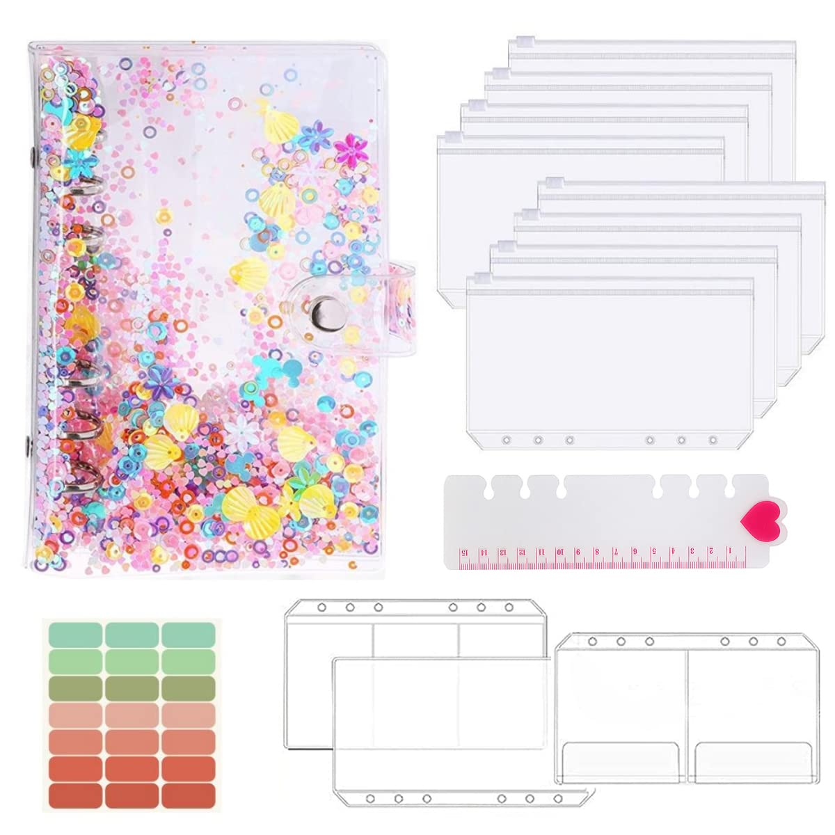 HASTHIP File Folder Ring Binder Notebook Set, A6 PVC Cover Binder Clip with PVC Envelopes, Label Stickers, 1 Ruler, Card Holder, Ring Binder Clip Stationery Supplies HASTHIP File Folder Ring Binder Notebook Set, A6 PVC Cover Binder Clip with PVC Envelopes, Label Stickers, 1 Ruler, Card Holder, Ring Binder Clip Stationery Supplies